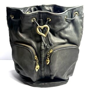Chic Black Leather Backpack with Gold Accents